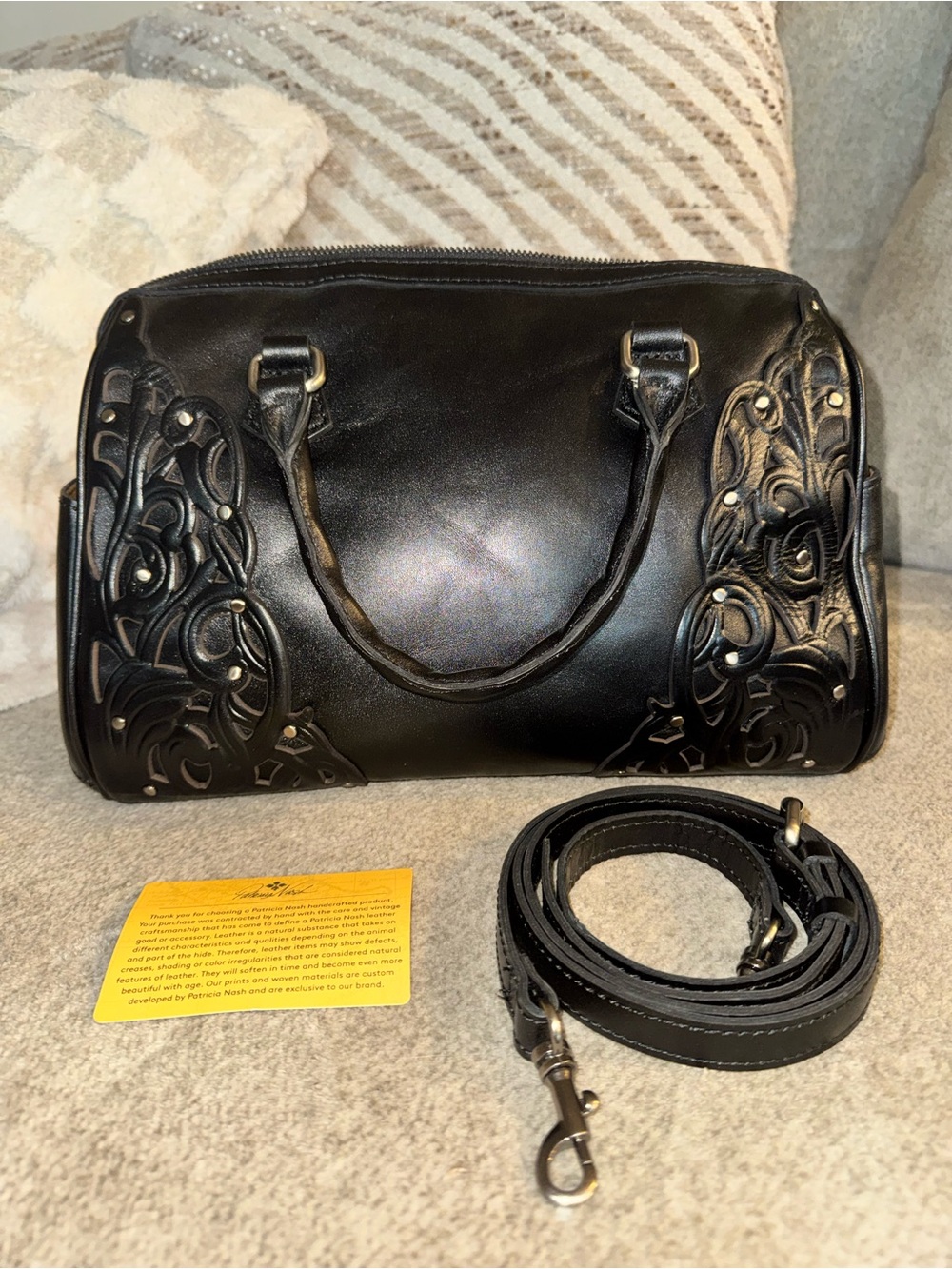 Patricia Nash Black Embossed Leather Satchel